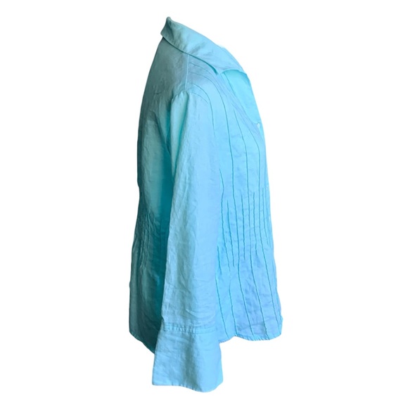 Tracy M Linen Blouse Turquoise Teal Blue XL Extra Large - Picture 3 of 12